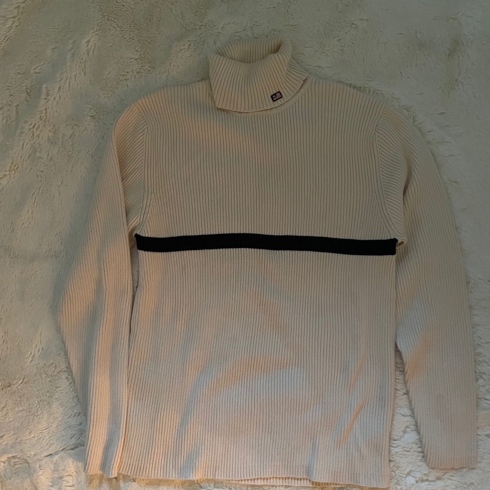 Mens Polo by Ralph Lauren Turtleneck Sweater sizer XL, white with navy stripe